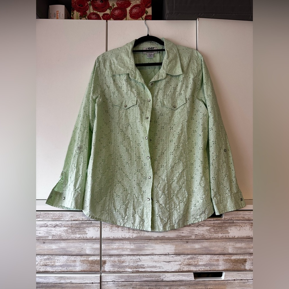 💚 Back In The Saddle Green Eyelet Western Shirt XL